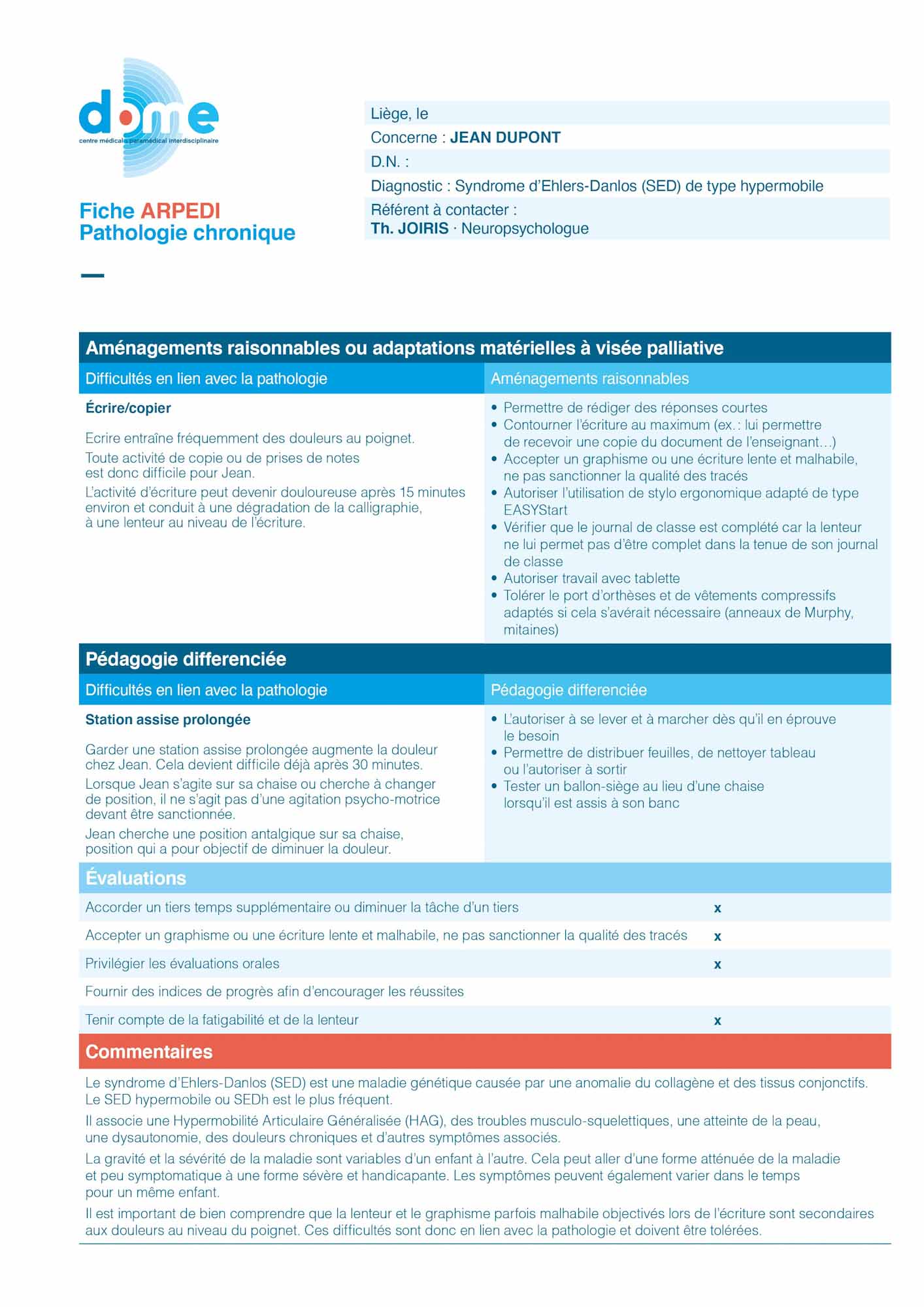 structure de la fiche ARPEDI